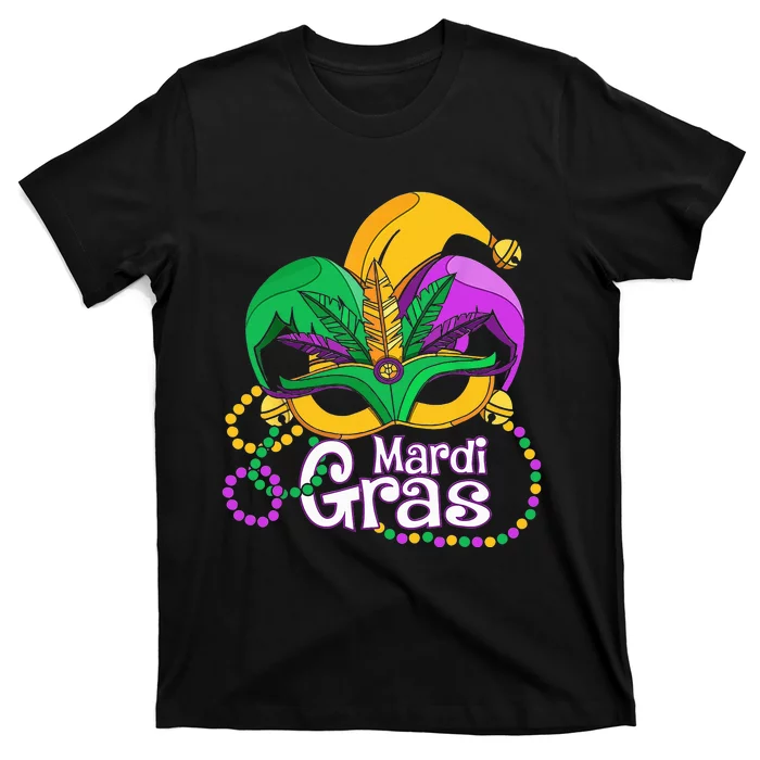 Mardi Gras Mardi Gras Beads Mask Feathers T-Shirt