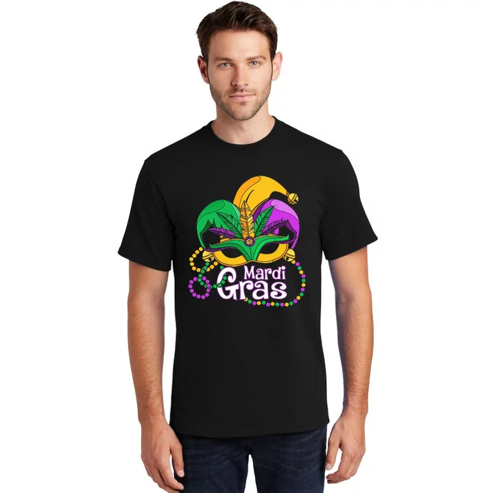 Mardi Gras Mardi Gras Beads Mask Feathers Tall T-Shirt