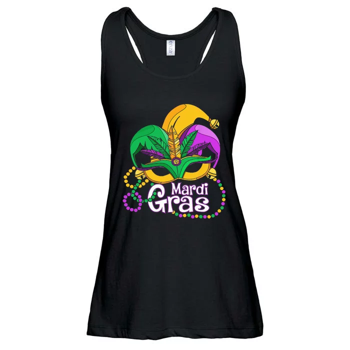 Mardi Gras Mardi Gras Beads Mask Feathers Ladies Essential Flowy Tank