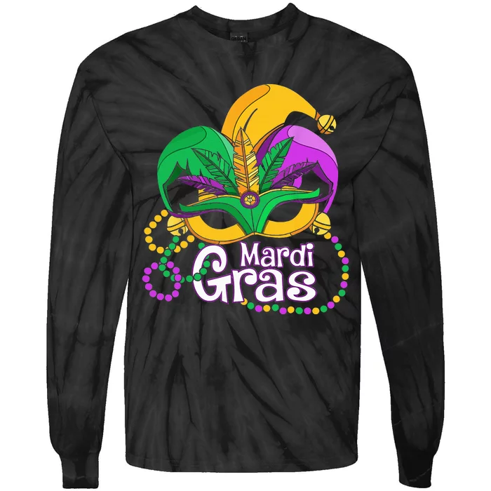 Mardi Gras Mardi Gras Beads Mask Feathers Tie-Dye Long Sleeve Shirt