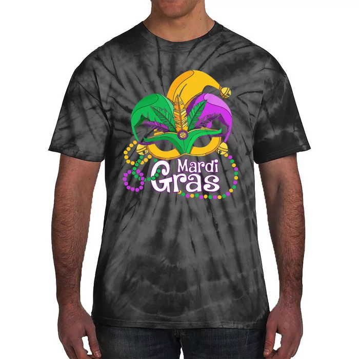 Mardi Gras Mardi Gras Beads Mask Feathers Tie-Dye T-Shirt