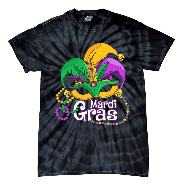 Mardi Gras Mardi Gras Beads Mask Feathers Tie-Dye T-Shirt