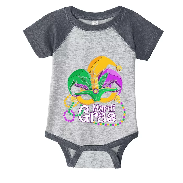 Mardi Gras Mardi Gras Beads Mask Feathers Infant Baby Jersey Bodysuit