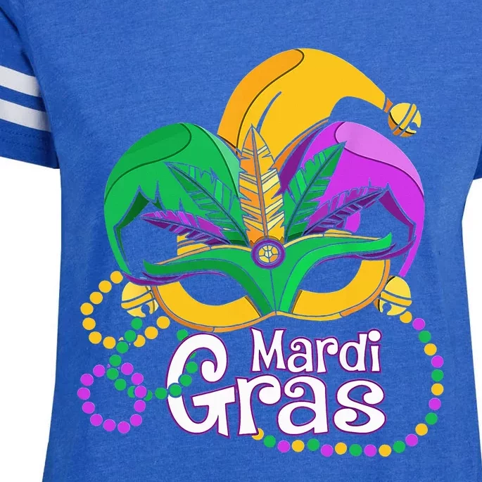 Mardi Gras Mardi Gras Beads Mask Feathers Enza Ladies Jersey Football T-Shirt