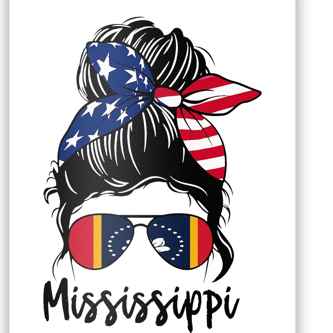 Mississippi Girl Mississippi Flag State Girlfriend Messy Bun Poster