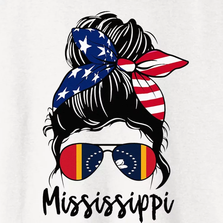 Mississippi Girl Mississippi Flag State Girlfriend Messy Bun Women's Crop Top Tee