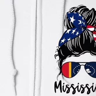 Mississippi Girl Mississippi Flag State Girlfriend Messy Bun Full Zip Hoodie