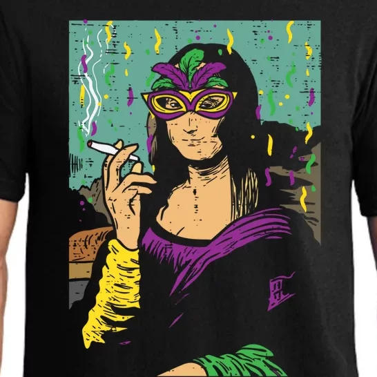 Mardi Gras Mona Lisa Smoking Weed Cannabis 420 Stoner Gift Great Gift Pajama Set