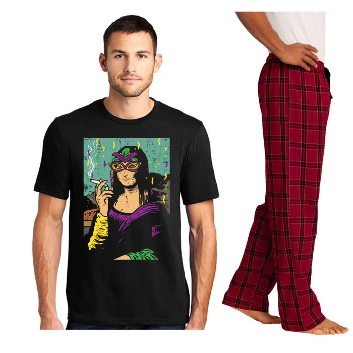 Mardi Gras Mona Lisa Smoking Weed Cannabis 420 Stoner Gift Great Gift Pajama Set