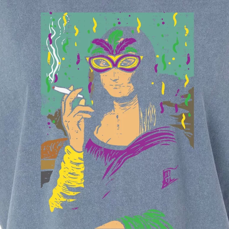 Mardi Gras Mona Lisa Smoking Weed Cannabis 420 Stoner Gift Great Gift Garment-Dyed Women's Muscle Tee