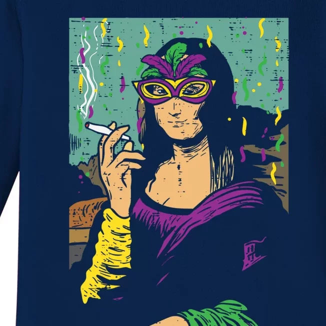 Mardi Gras Mona Lisa Smoking Weed Cannabis 420 Stoner Gift Great Gift Baby Long Sleeve Bodysuit