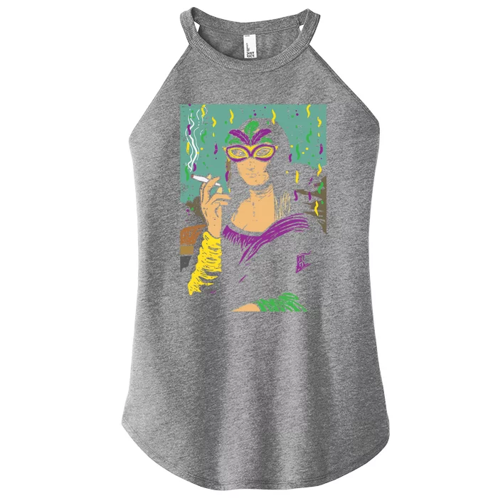 Mardi Gras Mona Lisa Smoking Weed Cannabis 420 Stoner Gift Great Gift Women’s Perfect Tri Rocker Tank