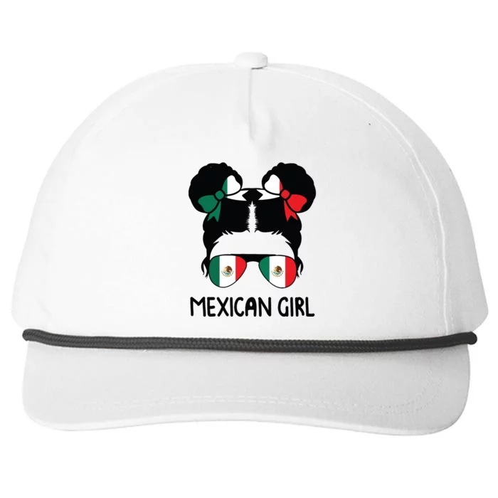 Mexican Girl Messy Hair Mexican Flag Mexico Pride Snapback Five-Panel Rope Hat