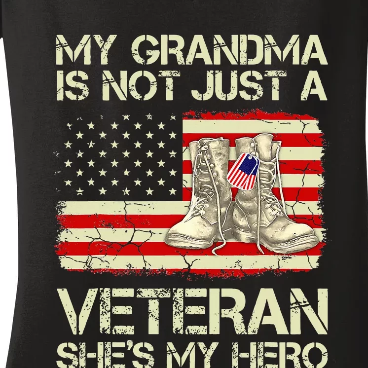 My Grandma Not Just Veteran She Is Hero Combat Boots US Flag Women's V-Neck T-Shirt