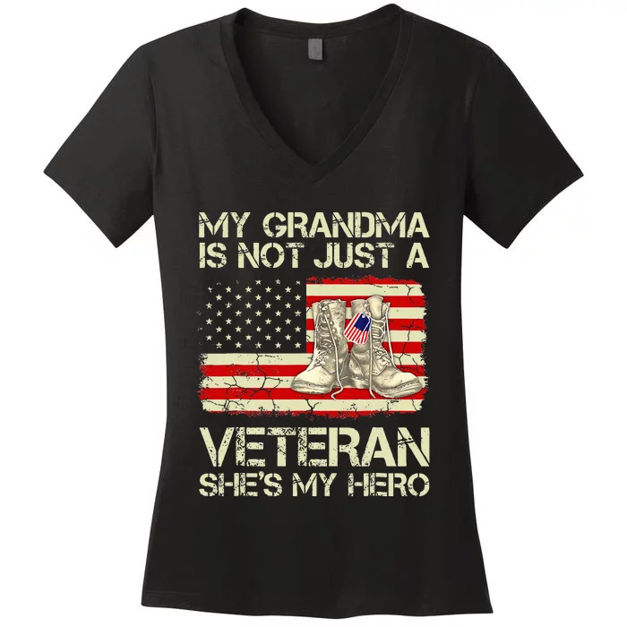 My Grandma Not Just Veteran She Is Hero Combat Boots US Flag Women's V-Neck T-Shirt