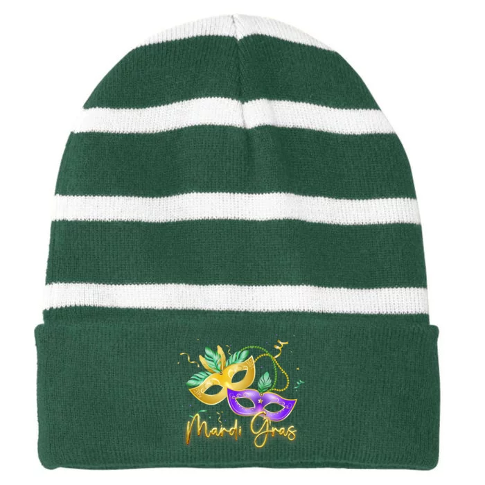 Mari Gras New Orleans Party Striped Beanie with Solid Band