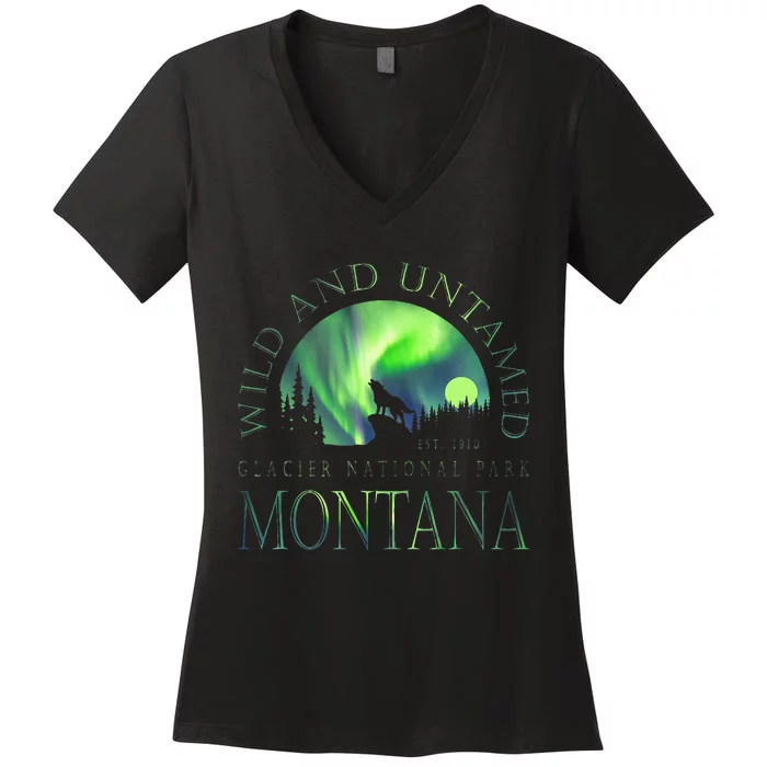 Montana Glacier National Park Northern Lights Women's V-Neck T-Shirt