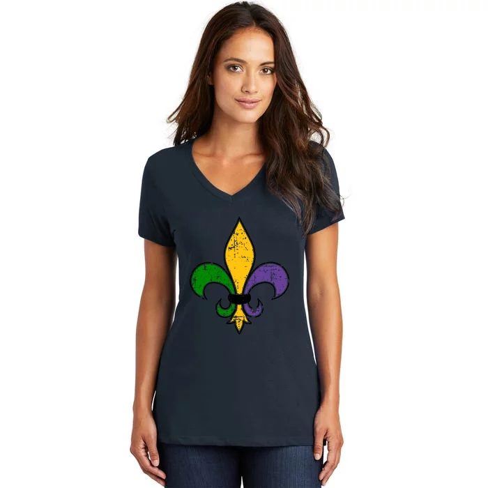 Mardi Gras New Orleans Fleur De Lis Women's V-Neck T-Shirt