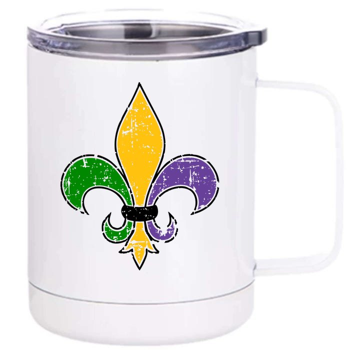 Mardi Gras New Orleans Fleur De Lis Front & Back 12oz Stainless Steel Tumbler Cup