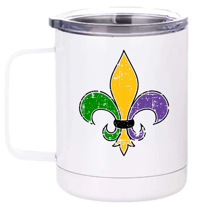 Mardi Gras New Orleans Fleur De Lis Front & Back 12oz Stainless Steel Tumbler Cup