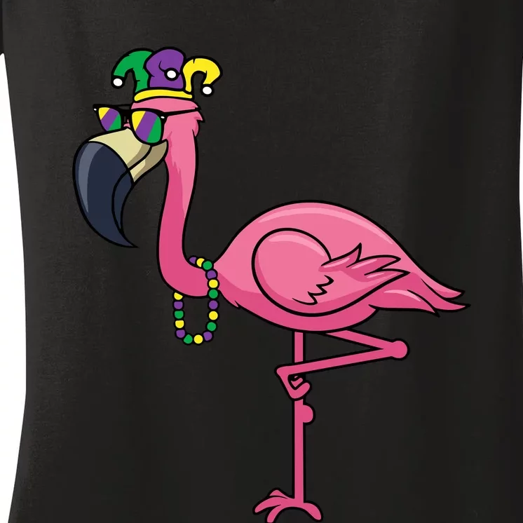 Mardi Gras New Orleans Flamingo Tall Women's V-Neck T-Shirt