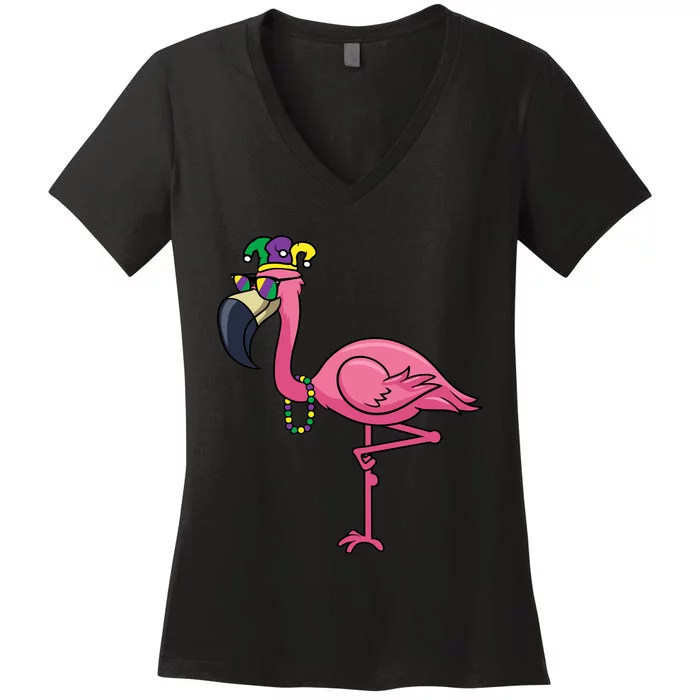 Mardi Gras New Orleans Flamingo Tall Women's V-Neck T-Shirt