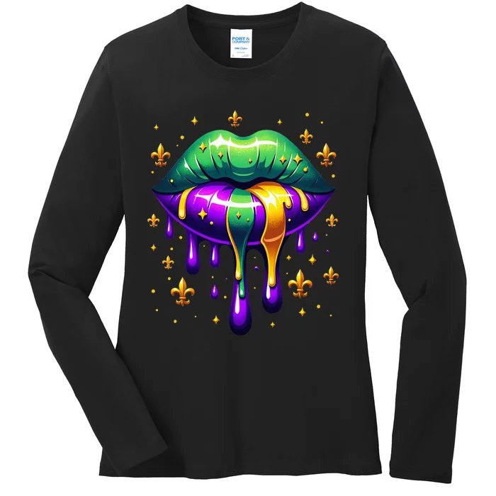 Mardi Gras Outfit Costume Mardi Gras Lips Ladies Long Sleeve Shirt