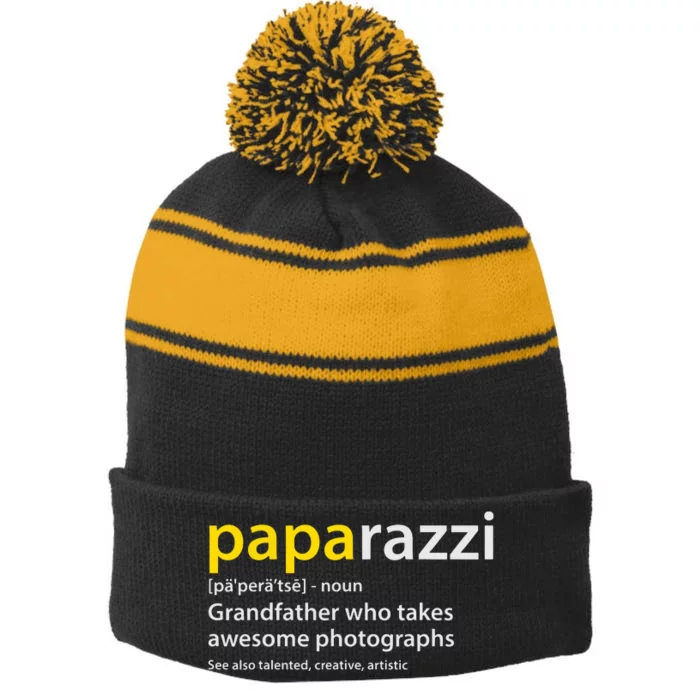 Men Grandfather Photographer PAPArazzi Definition Stripe Pom Pom Beanie