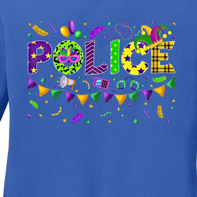 Mardi Gras Police Carnival Parade Party Job Occupation Gift Ladies Long Sleeve Shirt