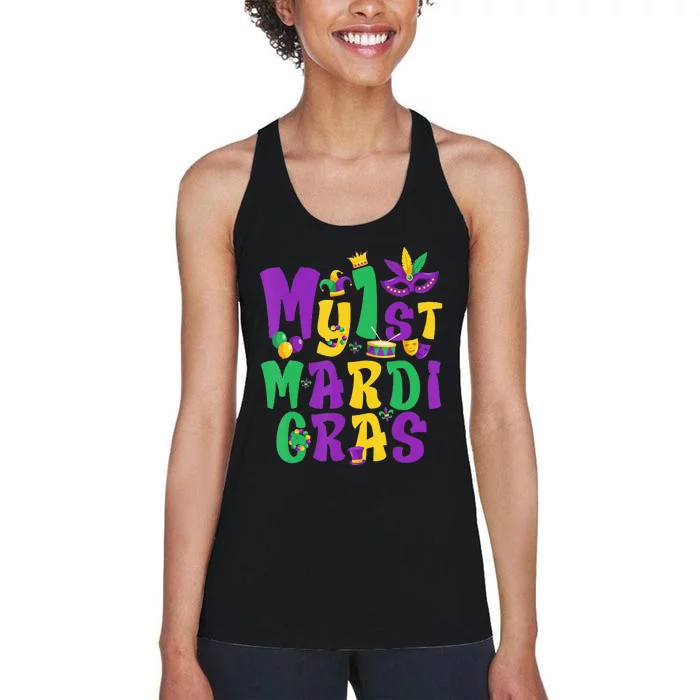 Mardi Gras Party My First Mardi Gras funny festival Women's Racerback Tank