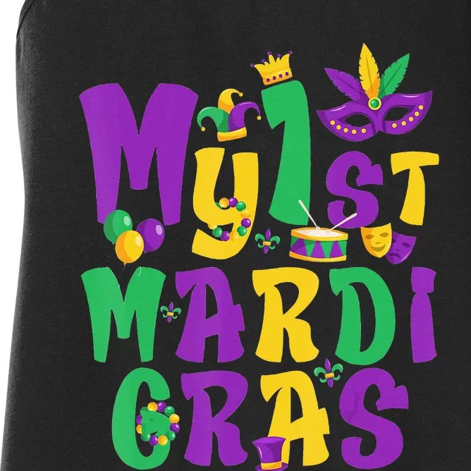 Mardi Gras Party My First Mardi Gras funny festival Women's Racerback Tank