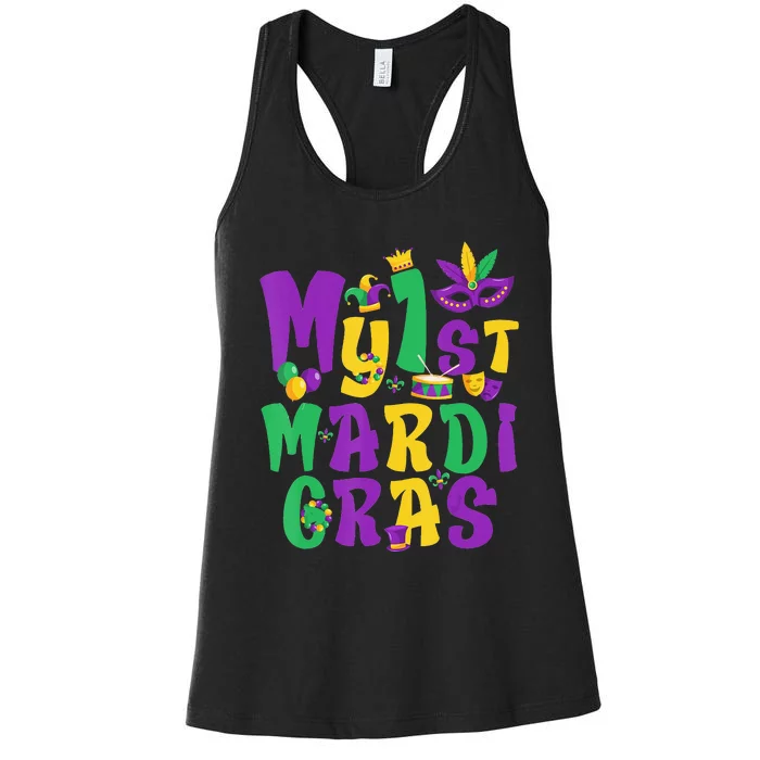 Mardi Gras Party My First Mardi Gras funny festival Women's Racerback Tank