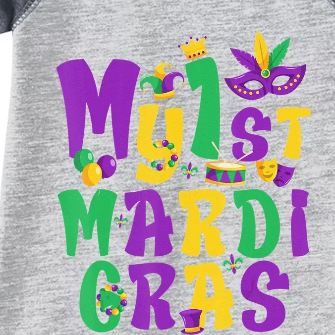 Mardi Gras Party My First Mardi Gras funny festival Infant Baby Jersey Bodysuit