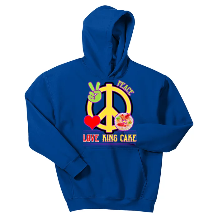 Mardi Gras Peace Love King Cake Colorful Mardi Gras Funny Meaningful Gift Kids Hoodie