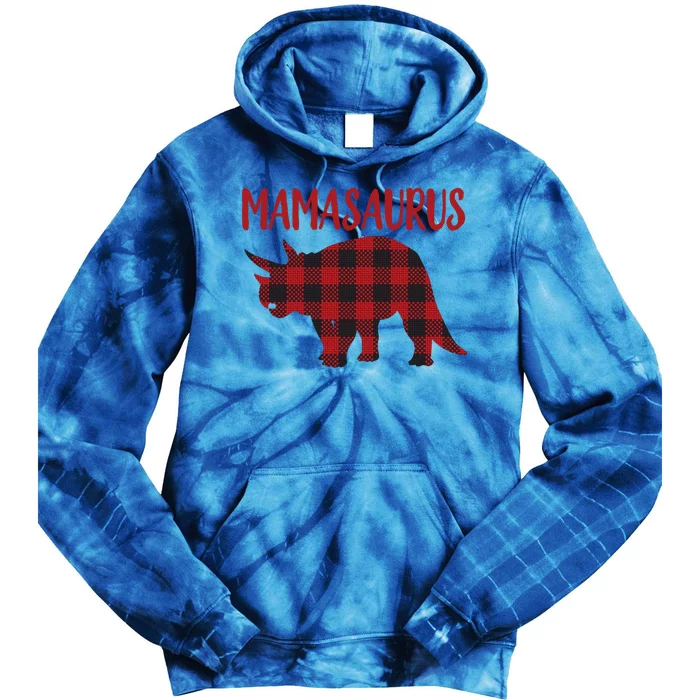 Mamasaurus Gift Plaid Triceratops Moms Of Dinosaurs Tie Dye Hoodie