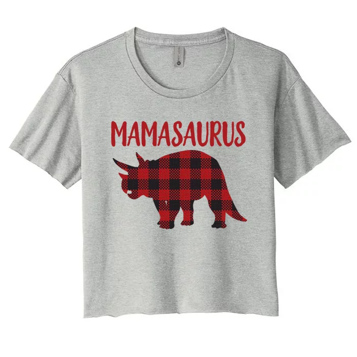 Mamasaurus Gift Plaid Triceratops Moms Of Dinosaurs Women's Crop Top Tee