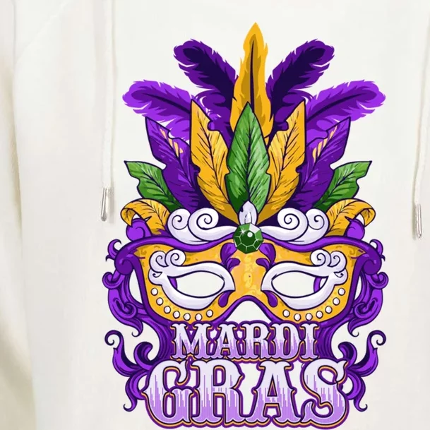 Mardi Gras Parade Gift Mask And Feathers Womens Funnel Neck Pullover Hood