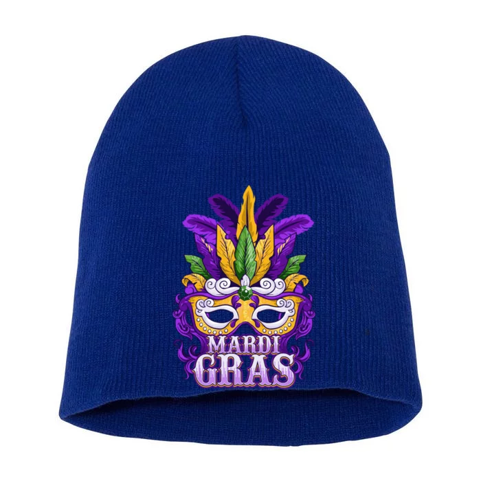 Mardi Gras Parade Gift Mask And Feathers Short Acrylic Beanie