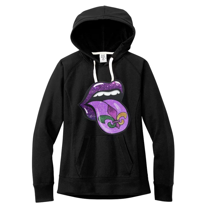 Mardi Gras Purple Lips And Tongue Tie Dye Gift Women's Fleece Hoodie