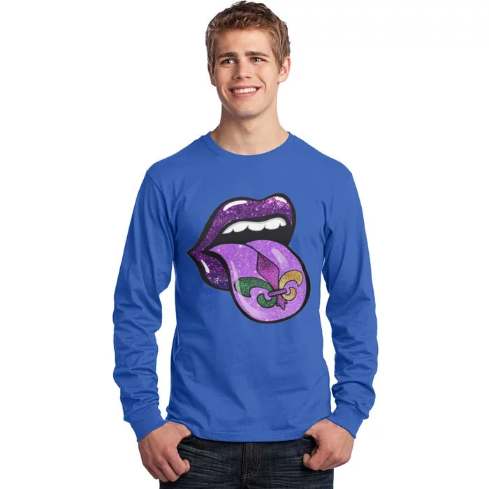 Mardi Gras Purple Lips And Tongue Tie Dye Gift Tall Long Sleeve T-Shirt