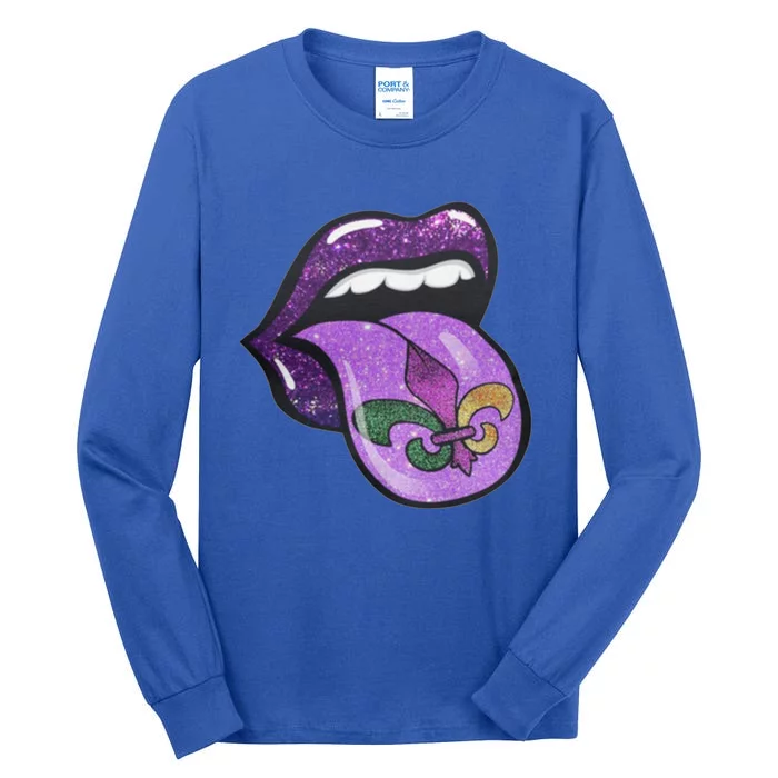 Mardi Gras Purple Lips And Tongue Tie Dye Gift Tall Long Sleeve T-Shirt