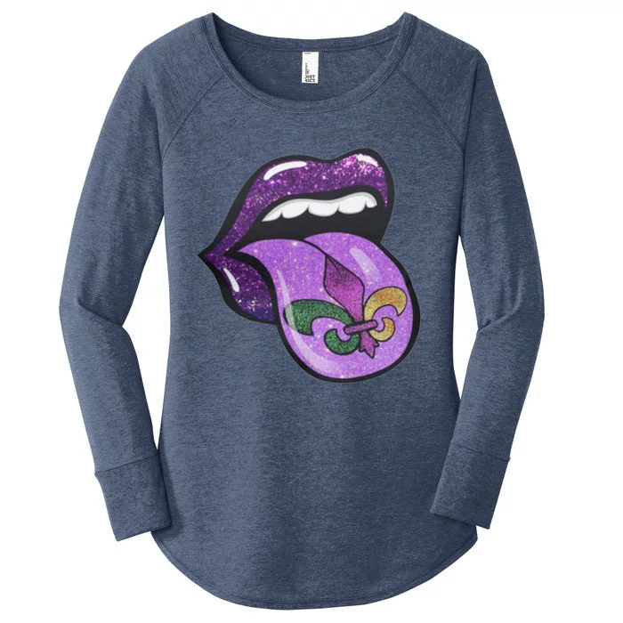 Mardi Gras Purple Lips And Tongue Tie Dye Gift Women's Perfect Tri Tunic Long Sleeve Shirt