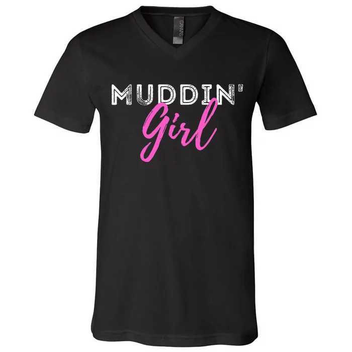 Muddin Girl Quad Biker Atv 4 Wheeler Gift V-Neck T-Shirt