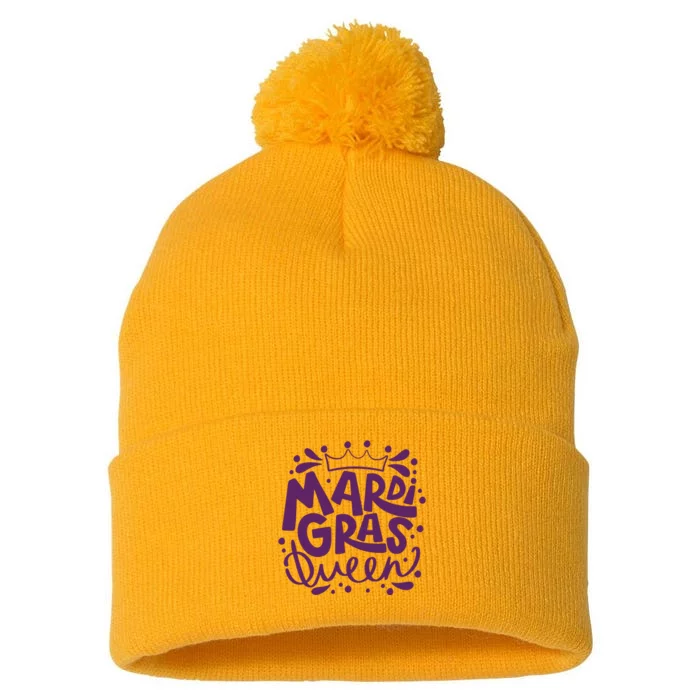 Mardi Gras Queen Celebration Pom Pom 12in Knit Beanie