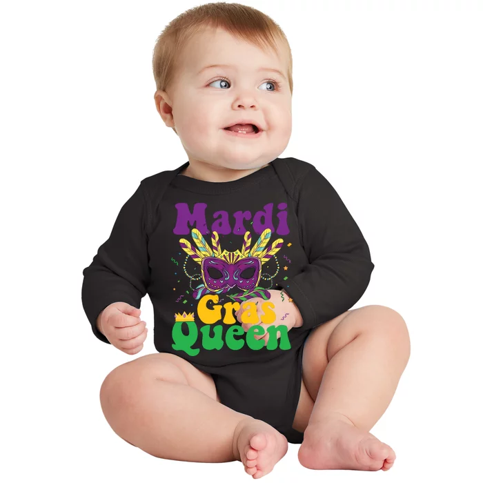 Mardi Gras Queen Funny Costume Mardi Gras Baby Long Sleeve Bodysuit