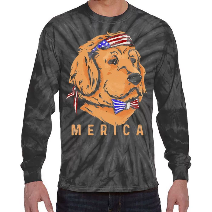 Merica Golden Retriever - Patriotic Funny Fourth of July Dog Tie-Dye Long Sleeve Shirt