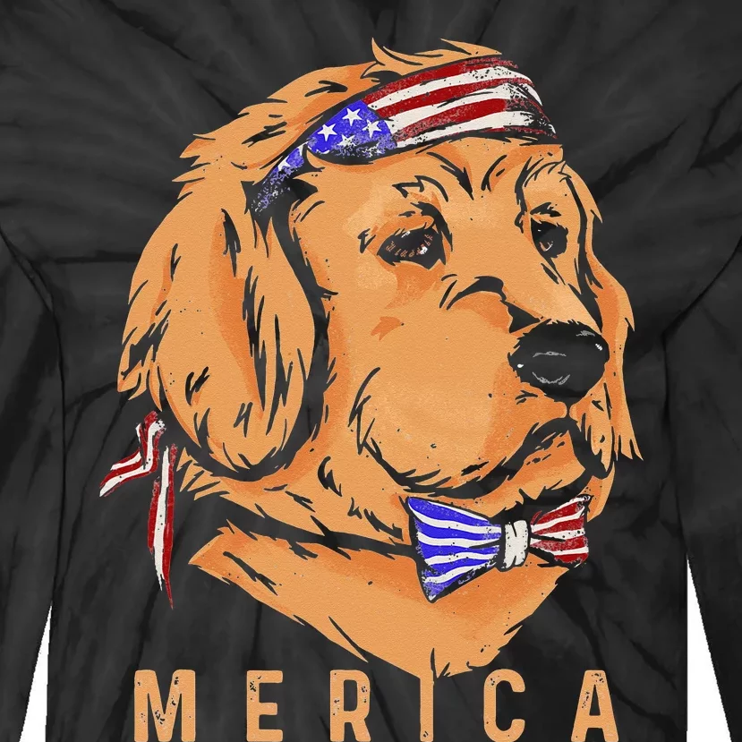 Merica Golden Retriever - Patriotic Funny Fourth of July Dog Tie-Dye Long Sleeve Shirt