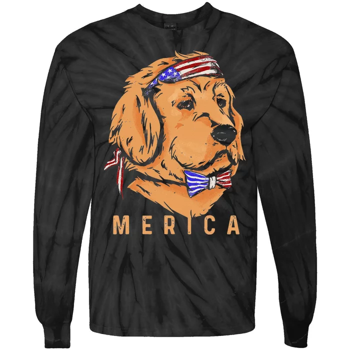 Merica Golden Retriever - Patriotic Funny Fourth of July Dog Tie-Dye Long Sleeve Shirt