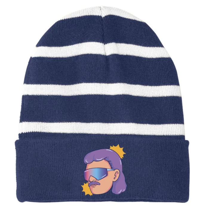 Mullet Guy Retro Striped Beanie with Solid Band