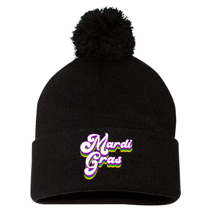 Mardi Gras Retro Festive Celebration Pom Pom 12in Knit Beanie